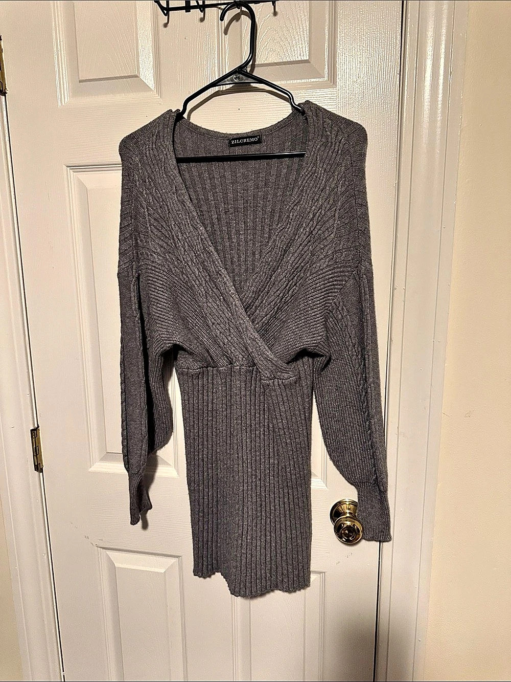 ZILCREMO Ribbed Wrap Front Mini Dress in Gray Like New